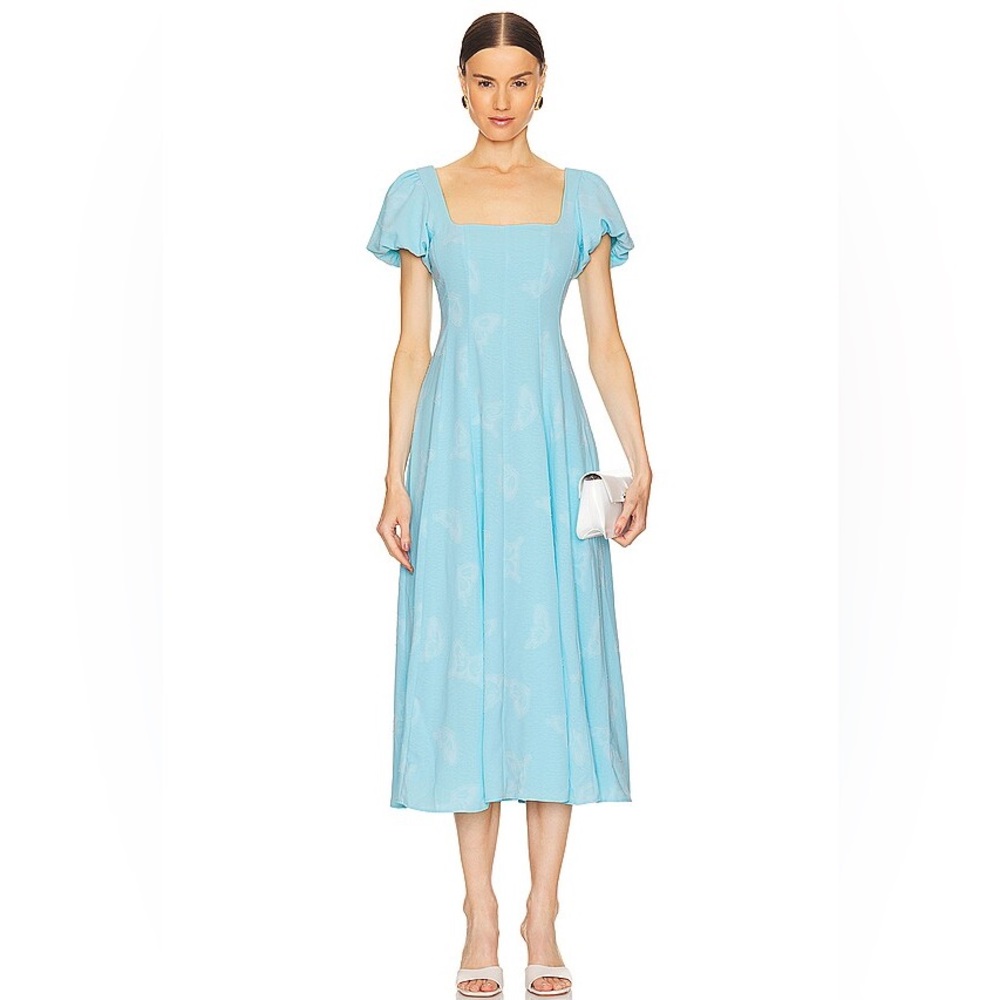 NWT Show me your MuMu Mia Midi Dress in Blue Clip Butterfly